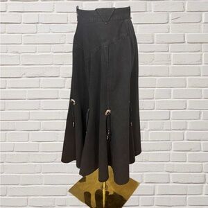 Vintage 90s Circle T Black Western Concho Midi Skirt Gothic Boho